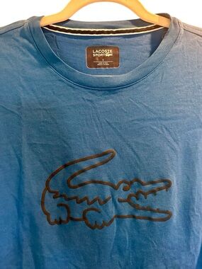 Lacoste Blue Short-Sleeve Crew Tee with Crocodile Outline